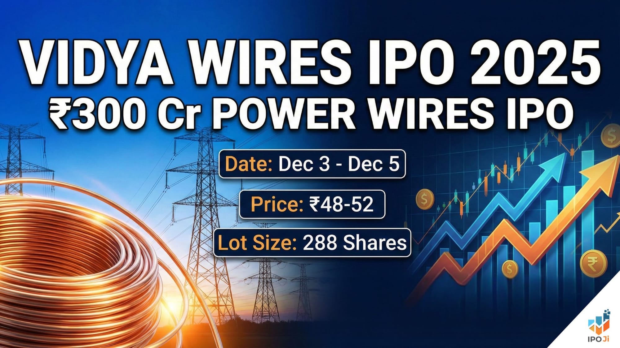 Vidya Wires IPO 2025: Complete Guide to ₹300 Cr Power Wires IPO | Date, Price ₹48-52, Lot Size 288, GMP, Apply via IPO Ji